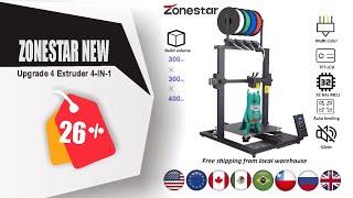 ZONESTAR New Upgrade 4 Extruder 4-IN-1-OUT Mix Multi Color Large Size High Precision Resolution 3D