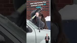 Winter Struggles: New Jersey Woman's Ice-Scraping Meltdown Caught on Camera! #viral #viralshort