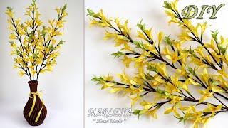  Flowers from ribbons. Forsythia  Do you like DIY interior flowers?