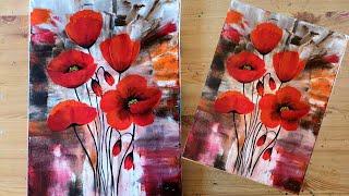 Mohnblumen Malen Acryl Hintergrund mit Spachtel - Poppies Acrylic Painting Background Palette Knife