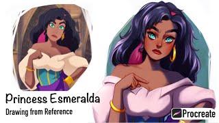 Disney Princess Esmeralda - Drawing From Reference-Procreate Time-lapse Video