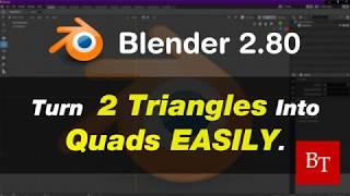 Blender 2.80 Tutorial - Turn 2 Triangles Into Quads Easily.