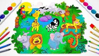 Let's Draw & Color Jungle Animals  Learn Colors for Kids | Best Preschool Toddler Learning Video