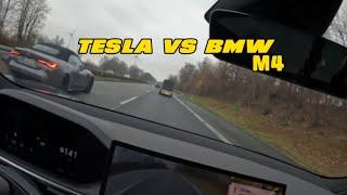 Cheapest Tesla Model S vs BMW M4 on German autobahn!