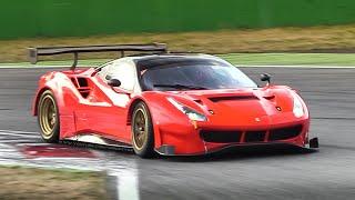 Ferrari 488 GT3 Evo 2018 in action at Monza Circuit: Accelerations, Fly Bys & Turbo Noises!