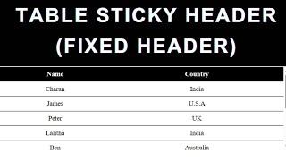 CSS Table Header Row Position Always Sticky (Table Header Visible)