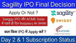 Sagility India IPO | Swiggy IPO | ACME Solar Holding IPO | कल किसमें Apply करें ?