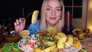 MUKBANG | Купаты с сыром, салат, картофель | Sausages with cheese, salad, potatoes не ASMR