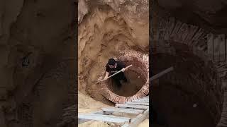 Sand filling process in deep well brick walls – satisfying! ️