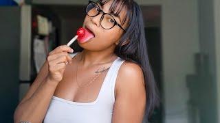 ASMR Lollipop Watermelon Flavor Sounds, Rambles + Gum Chewing 