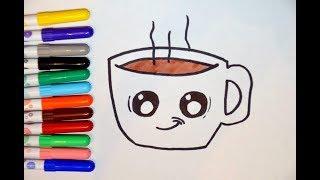 Рисуем каваи кружку кофе. How to Draw a Cartoon Cup of Coffee