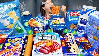 [Mukbang ASMR] Blue Color  Korean Convenience Store Food Ramen Gimbap Desserts Eatingshow Ssoyoung