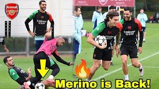 MIKEL MERINO IS BACK!Merino & Calafiori STORMS Arsenal Final Champions League Training for PSG