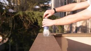 Explosion of bottle with liquid nitrogen.