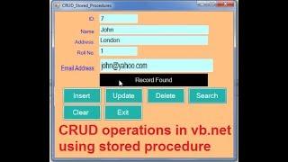 CRUD operations in vb net using stored procedure