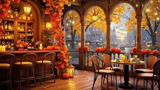 Fall ambience with gentle jazz music in a rainy day cafe ~ Jazz instrumental music for relaxing