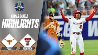 Texas Tech vs Texas: 2025 Women's College World Series Finals Game 2 | Extended Highlights
