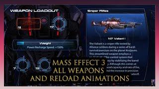 Mass Effect 3 All Weapons and Reload Animations (Base Shooting Damage Examples)