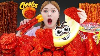 Mukbang Cheetos FIRE CHICKEN & CHEETOS HOT DOG CHEESE STICK CHEESE BALLS EATING SOUND by HIU 하이유