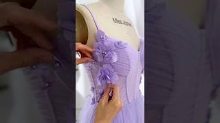 Making a corset V neck 3D floral lavender prom dress #sewing #hautecouture  #fashion #prom #dress