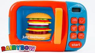 Making a Burger with Pretend Play in our Toy Kitchen