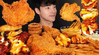 ASMR MUKBANG FRIED CHICKEN & HOT CHEESE FRIED CHICKEN & CHEESEBURGER & FRENCH FRIES & ONION RINGS