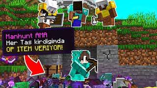 Minecraft Manhunt AMA TAŞ KIRINCA OP EŞYALAR DÜŞÜYOR !!