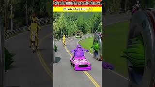 Funny Cars Crossing Giant Joker Head Bollard with Harley Quinn Bollard Gate in BeamNG.drive #shorts