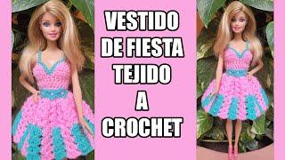 VESTIDO DE FIESTA PARA MUÑECA BARBIE TEJIDO A CROCHET (PASO A PASO)