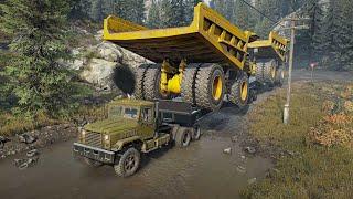 EXTREME  OVERSIZED LOAD PART 2  - 2 Dump Trucks deliver to the mine -  Logitech G27 // SnowRunner 4k