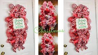 Dollar Tree Oval Christmas Centerpiece or Door Swag Wreath DIY