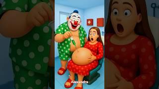Evolution animal: clown doctor with pregnant woman in hospital room Alexandra 