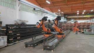 KUKA industrial robots KR120 R3900 Ultra on linear tracks at Eurobots