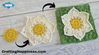 How To Crochet The Waterlily Flower Granny Square Tutorial | Crafting Happiness