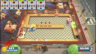 Overcooked! All You Can Eat. Level 1-1. Two Players. Three Stars