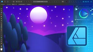 Night Landscape Easy Vector Art in Affinity Designer 2 - Illustration using mouse