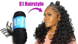 I’M SHOOK!! $1 Hairstyle Using Brazilian Wool/ No Leave Out