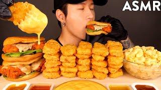 ASMR MUKBANG CHEESY CHICKEN NUGGETS & SPICY CHICKEN SANDWICH & MAC N CHEESE (No Talking)