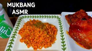 ASMR CARBO FIRE NOODLES SPICY CHICKEN LEG EATING SOUNDS MUKBANG 까르보불닭볶음면 자메이카 통다리구이 먹방