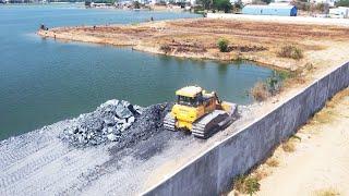 Well Done! Excellent Work Dozer Push Stones Building New Road Length Width 70m Around The Big Land