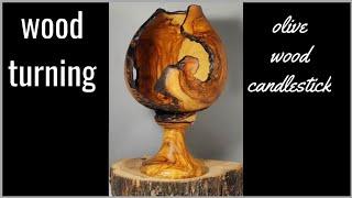 woodturning a olivewood candlestick