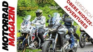 Vergleich Midsize-Adventures: Africa Twin, Moto Guzzi Stelvio, Suzuki V-Strom, Triumph Tiger GT Pro