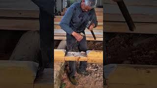 Master Carpenter at Work: Watch an Old Craftsman Carve Wooden Beams for a Traditional Timber House!