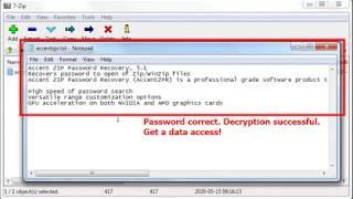 Note: Entering the correct and incorrect password to open a 7-Zip file