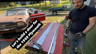 Repairing a VERY Rusty 1958 Plymouth door bottom. Using the Cut N Butt method.