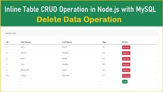 Node.js Tutorial - Inline Table CRUD Operation in Node.js with MySQL - Delete Data Operation