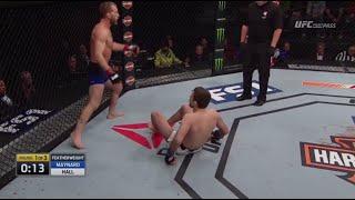 Ryan Hall repeatedly faking falls to take the fight to the ground.