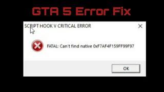 Script Hook V Critical Error Fatal Can't find native 0xF7AF4F159FF99F97 in GTA 5 (2024 Tutorial)