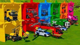 TRANSPORTING EXCAVATOR, FIRE ENGINE, POLICE CARS & GARBAGE TRUCKS WITH TRAIN! Farming Simulator 22