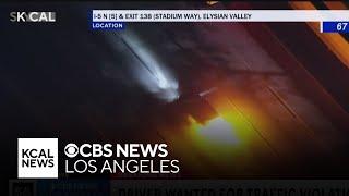 Pursuit suspect's tires briefly catch fire during pursuit near downtown LA